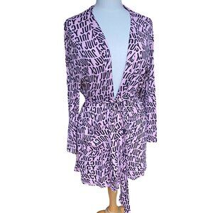 Juicy Couture Spell-Out Bathrobe-XL- Luxe Short Tie Jersey Knit Pink Spa Y2K 90s